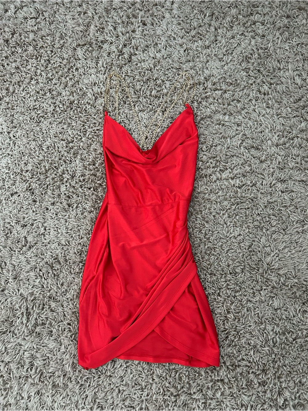 SHEIN Red Cowl-Neck Mini Dress with Gold Chain Straps